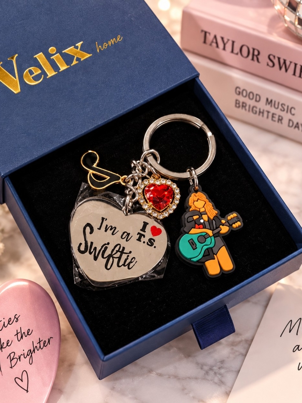 Swiftie Heart Keychain Charm Set - Silver and Red - Picture 2 of 3